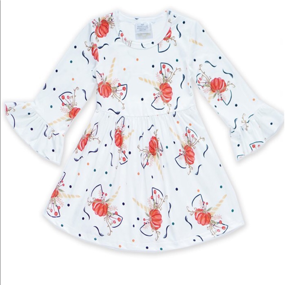 Pumpkin Unicorn Bell Sleeve Dress